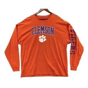 Clemson Tigers T Shirt Mens XXL Long Sleeve Spellout Over Paw Logo Orange/Purple